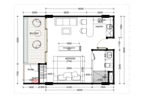 Планировка Квартиры «1 BDR Plan (The Umalas Signature)» с 1 спальней в ЖК The Umalas Signature
