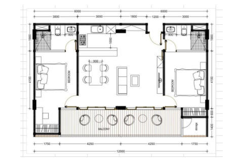Планировка Квартиры «2 BDR Plan The Umalas Signature» с 2 спальнями в ЖК The Umalas Signature