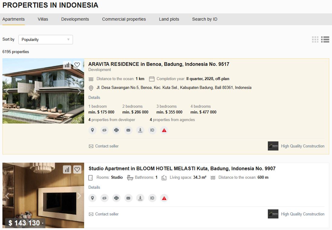 Property with Priority+, list view