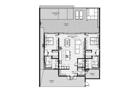 Планировка Виллы «2BR-1» с 2 спальнями в ЖК Serenity Villas