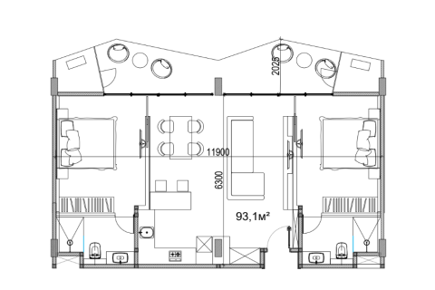 Apartment floor plan «2 BDR» in Magnum Residence Canggu