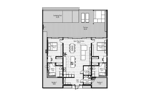 Планировка Виллы «2BR-2» с 2 спальнями в ЖК Serenity Villas