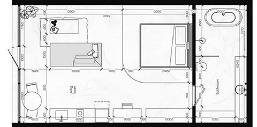 Планировка Квартиры «1BR-2» Студия в ЖК SAMUDRA