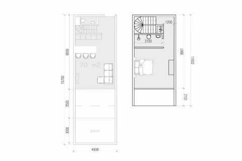 Планировка Таунхауса «1BR-40» с 1 спальней в ЖК Parq Soho Surfside