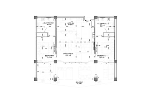 Планировка квартиры «2BR-4» с 2 спальнями в ЖК Magnum Resort Berawa