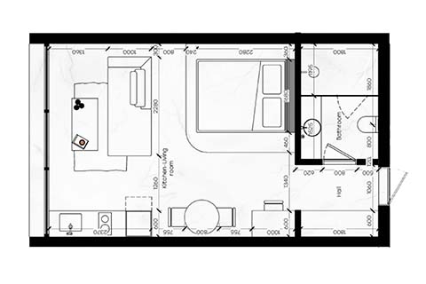 Apartment floor plan «1BR-1», Studio in SAMUDRA
