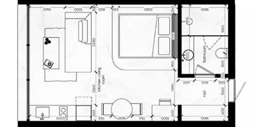 Планировка Квартиры «1BR-1» Студия в ЖК SAMUDRA