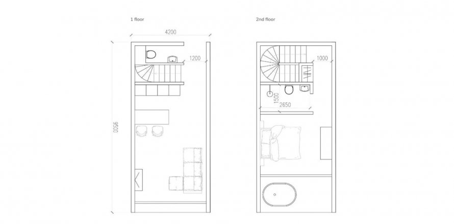 Townhouse floor plan «1BR-30», 1 bedroom in Parq Family