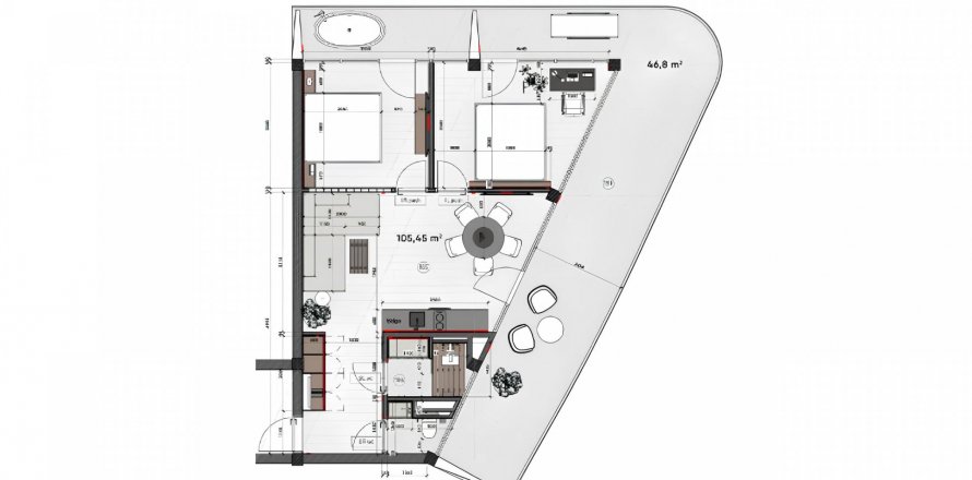 Квартира с 2 спальнями в Anta Residence Canggu, Canggu, Бадунг, Индонезия № 7512